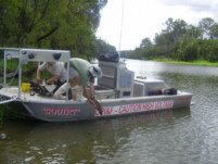 Qld DPI&F vessel "Squirt" is used to electrofish Lungfish as part of on going research on Lungfish 